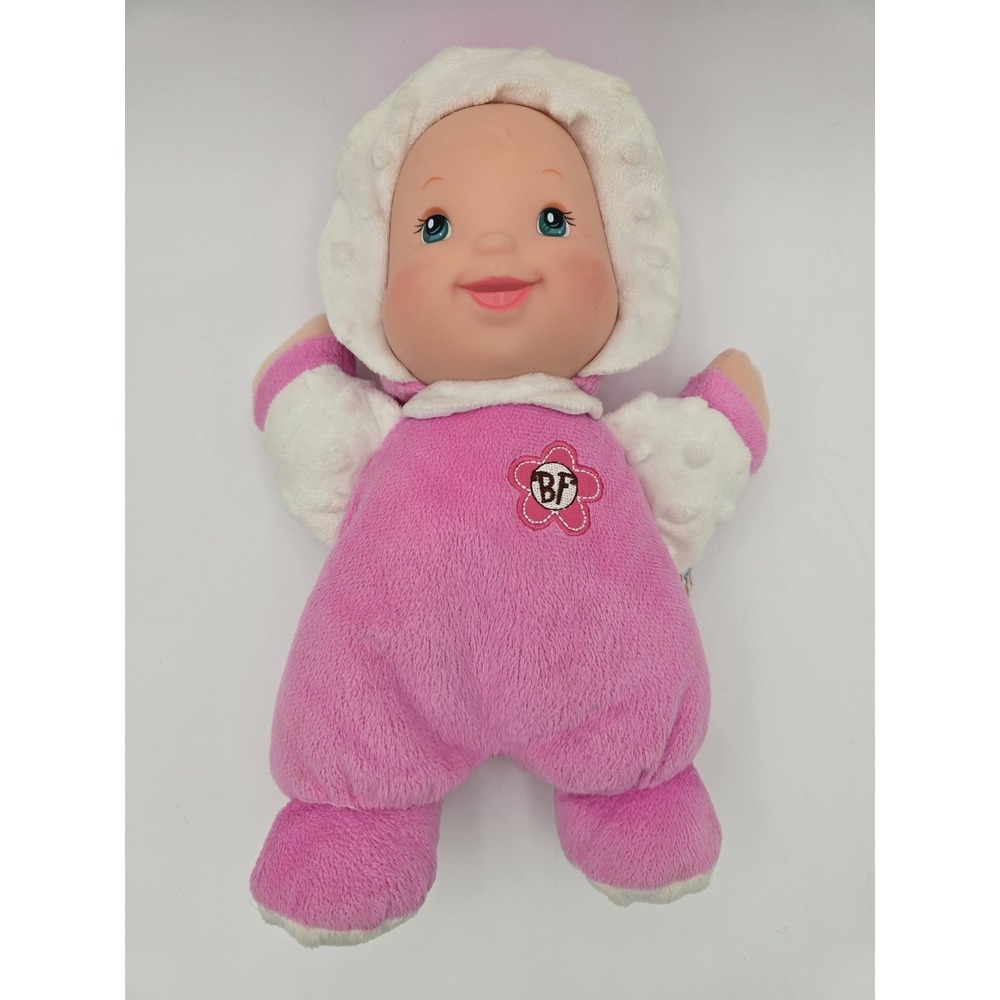 Goldberger Baby's First Doll Pink White Soft 12" Plush Vinyl‎ Face Flower Rattle